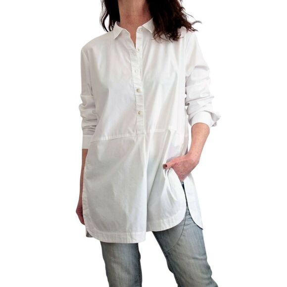 J. Jill White Shirt Collection Womens Small Quarter Button Up Tunic Top Career - Picture 1 of 8